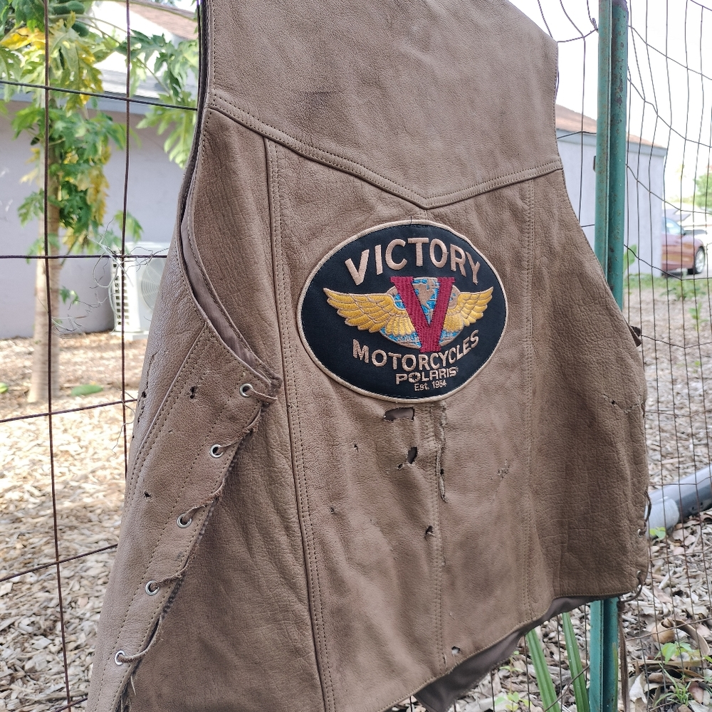 Vintage Genuine leather Tan lace -Up Authentic Biker Vest